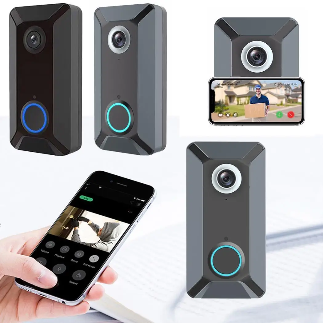 

V6 Wireless WIFI Smart Doorbell Remote Video 0.255kg Monitor 720P Intercom 3.7V 18650 pointed battery Dingdong