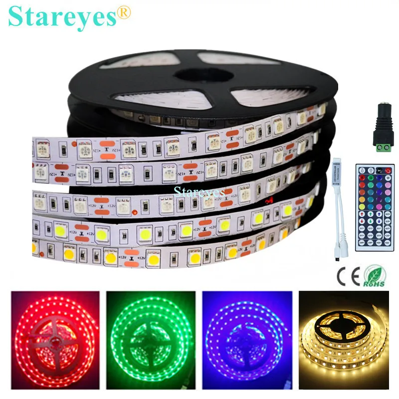 Цельнокроеное платье SMD 5050 60 светодио дный/M RGB Светодиодные ленты 5 м 300 светодио дный DC12V не Водонепроницаемый фонарик полоска строки ленты светодио дный освещения света - изображение