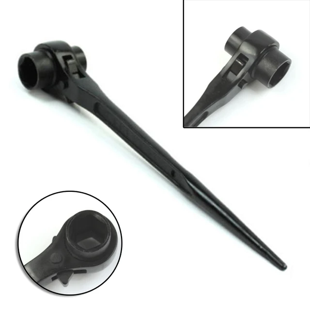 Scaffold Podger Ratchet Wrench Spanner & Double Socket Tool 19mm/22mm Black