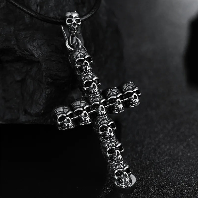 Скелет ювелирные изделия полная голова Подвеска с большим крестом+ ожерелье мужской череп литье аксессуары CX17