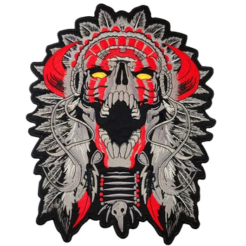 

Patch For Clothing Indian Large Horned Chief Death Skull Motorcycle Biker Stickers Clothes Back 11 Inches Mc Rider Vest Iron On