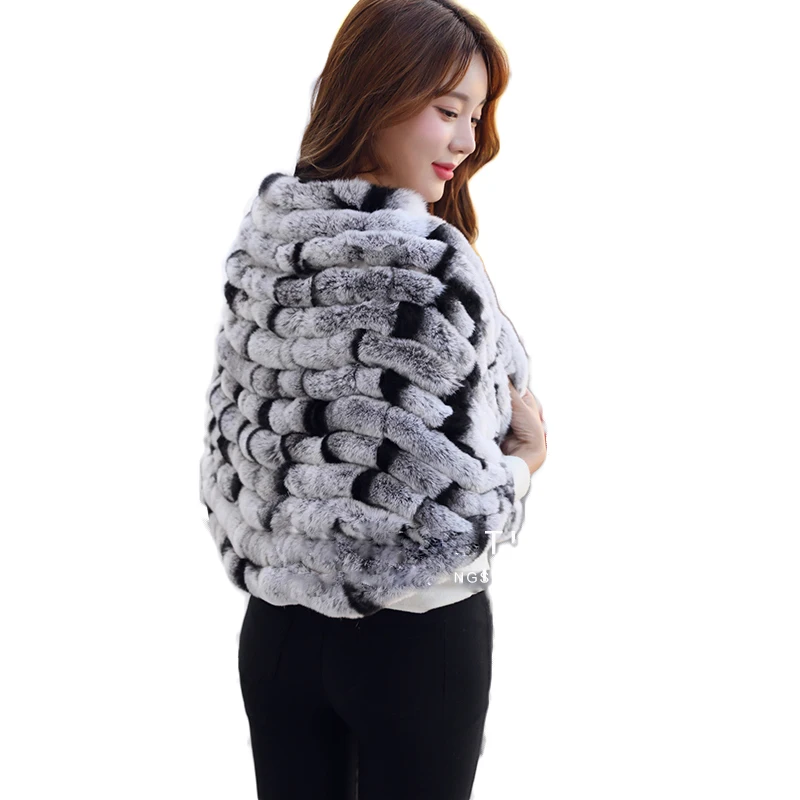 

Women Real Autumn Knitted Rabbit Fur Shawl Winter Ladies Scarf Natural 2019 Warm Luxury Thick Pashmina Wrap Woman Scarves