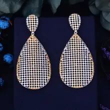 GODKI 66mm Luxury Tear Water Drop Trendy Gold Silver 2 Tone Mixed Zirconia Naija Wedding Party Earring Fashion Jewelry for Women