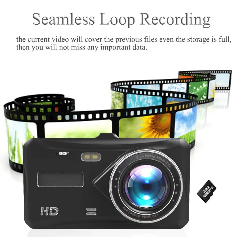 Видеорегистратор с двумя объективами Full HD 1080P 4 &quotIPS Автомобильный