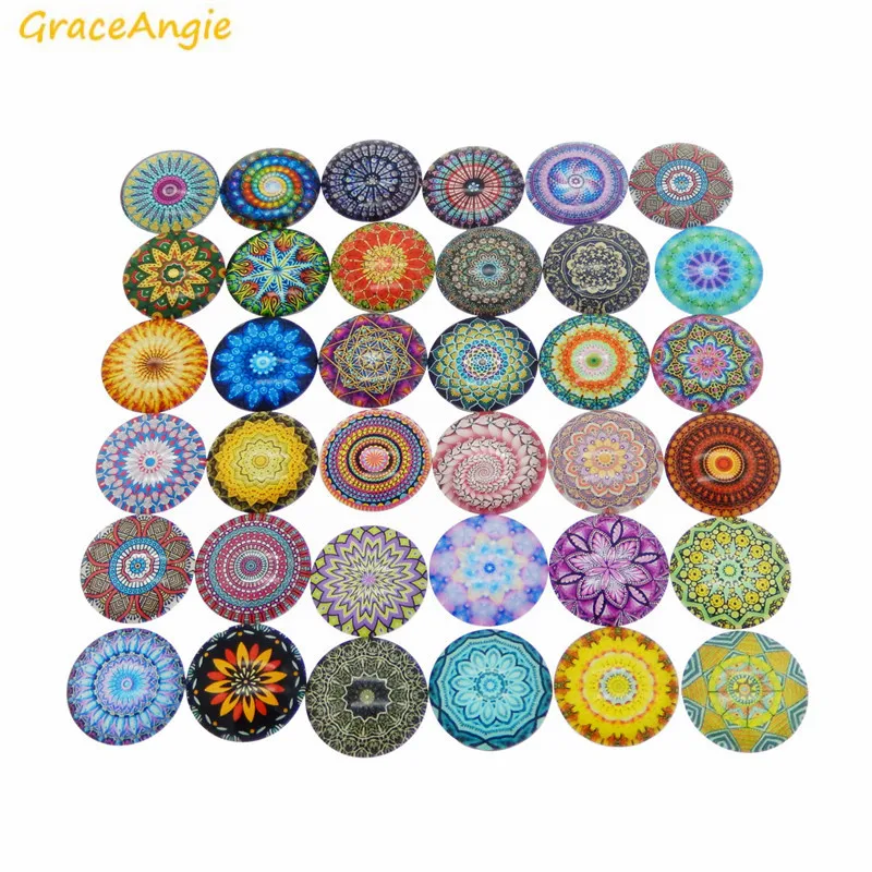 

GraceAngie Wholesale Colorful Round Yoga Indian Hippie Bohemian Psychedelic Mandala Cabochons Jewelry Finding for Jewelry DIY