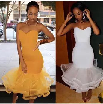 

2 Colors 2019 New Women Sexy Backless Party Bandage Dress Strapless Mermaid Club Dress Vestidos