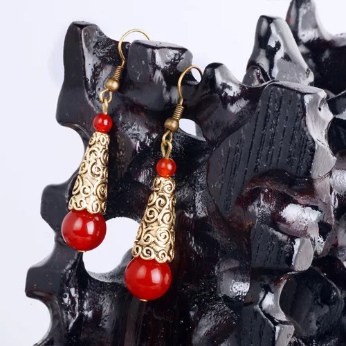 

Yanting Vintage Carved Bronze Jewelry Natural Red Stone Drop Earrings For Female earring for women collar women gifts 0239