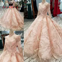 Vestido De Noiva с длинными рукавами из бисера кружевные цветы Роскошные свадебные платья королева свадебное платье 2019 свадебное платье WD149