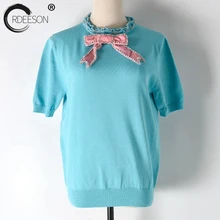 ORDEESON футболка женская летняя футболка с бантом футболки с блёстками пуловер однотонный черный Kawaii Женская одежда с коротким рукавом