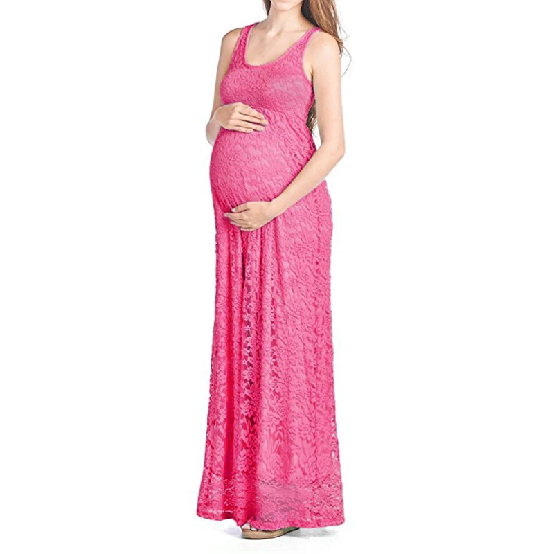 

Lace Pregnant Long Dress Women Casual Sleeveless O Neck Hollow Out Evening Party Maternal Pregnancy Photography Props Dresses