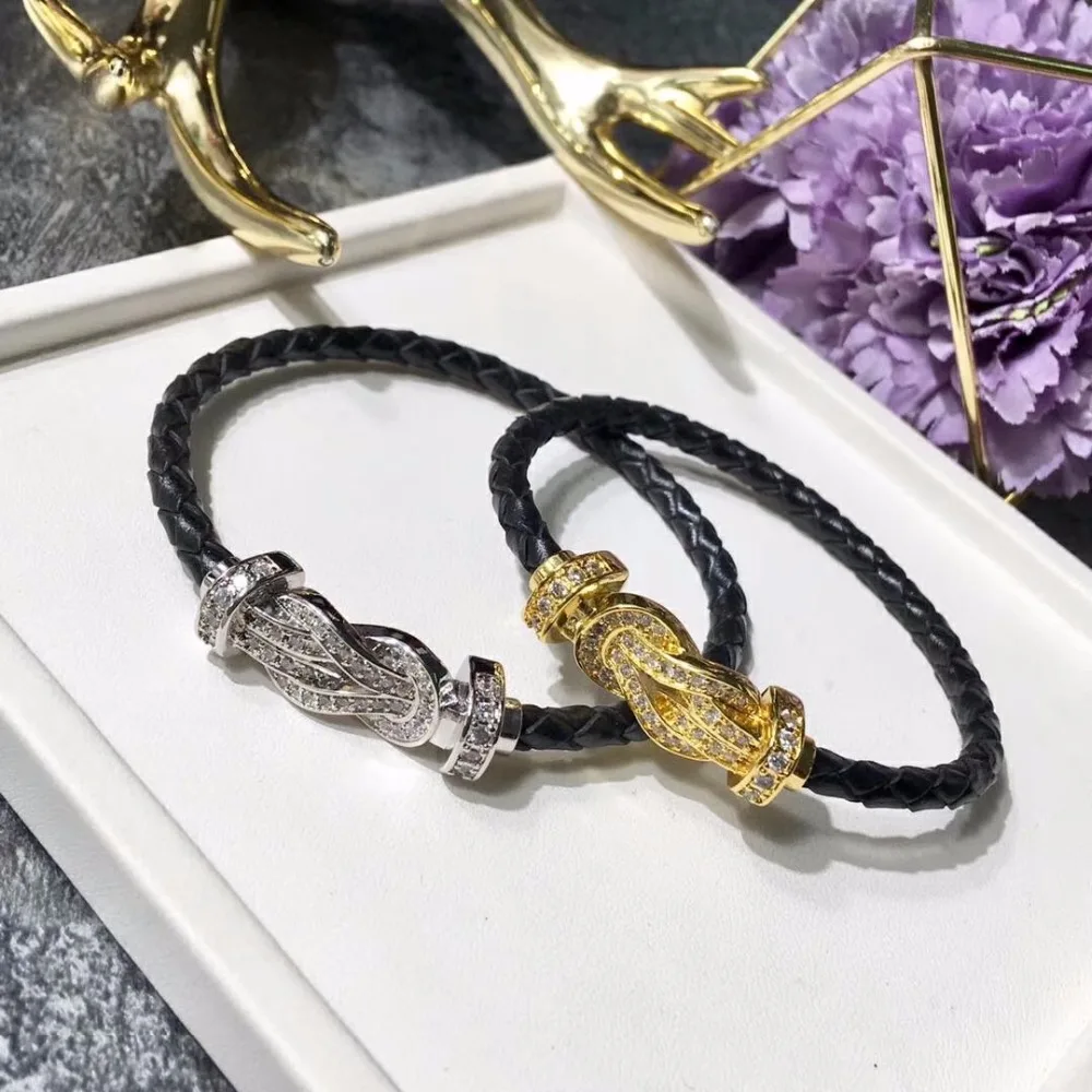 

ZOZIRI stainless steel zircon lucky 8 bracelet women men leather bracelet couple love jewelry Famous brand 16 17 18 19cm