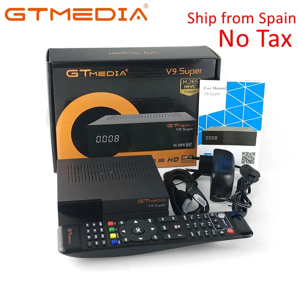 

GT media V9 Super Satellite Receiver Decoder H.265 Xtream IPTV M3U PowerVu Full HD Channel DVB-S2 Set top box with 1 Year CCCAM