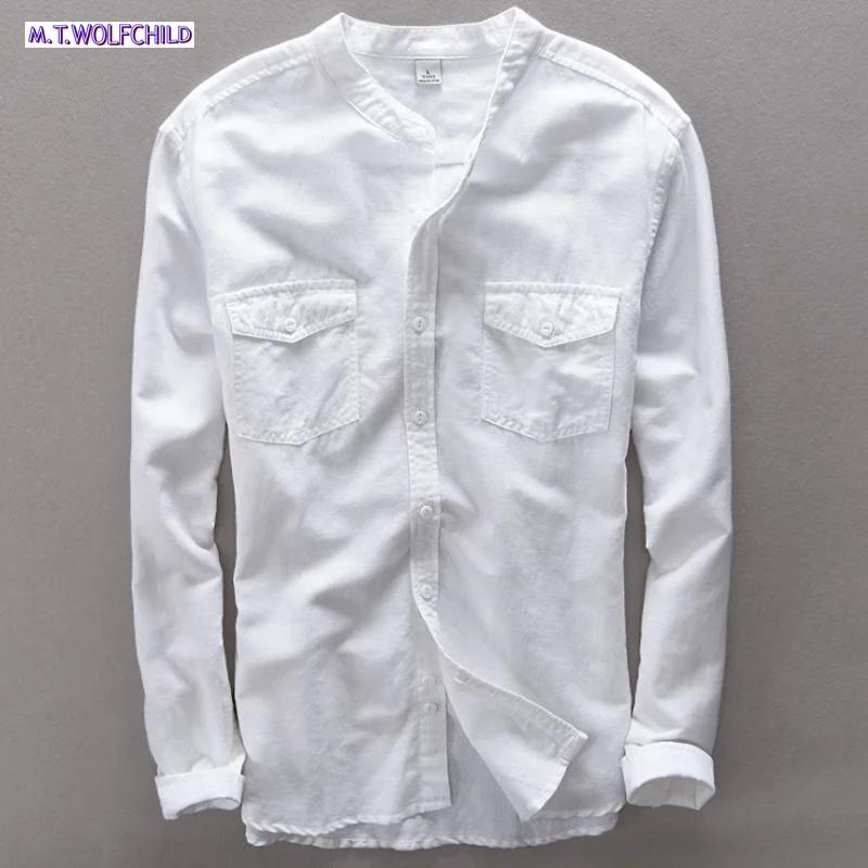 Good quality 2018 Mens Long Sleeve Solid Dress Shirt with Pocket Male Casual stand-collar Tops Button Down Shirts | Мужская одежда