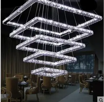

Duplex floor living room large chandelier modern villa crystal long chandelier creative square led staircase lamp restaurant led