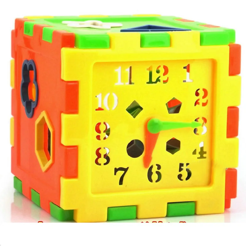 

10 Holes Geometry With Clock Intelligence Box building blocks toys For Children Shape Sorter Matching Block Kids Toys D266