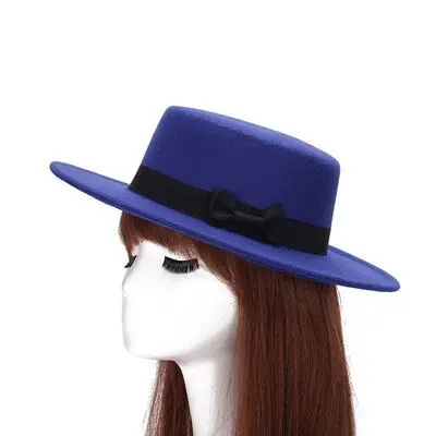 Ymsaid, женская шляпа от солнца, мужская фетровая шляпа, Классическая, с широкими полями, плоская, флоппи, Клош, шапка, Chapeau, весна, осень, имитация шерсти, шляпа - Цвет: sapphire  blue