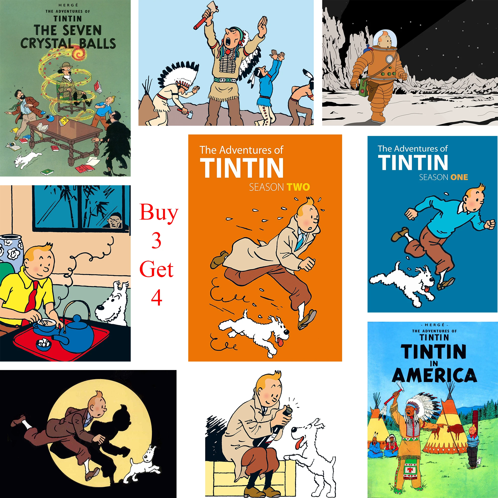 

The Adventures of Tintin Posters Cartoon Wall Stickers White Coated Paper Prints Clear Image Home Decoration Bedroom Bar