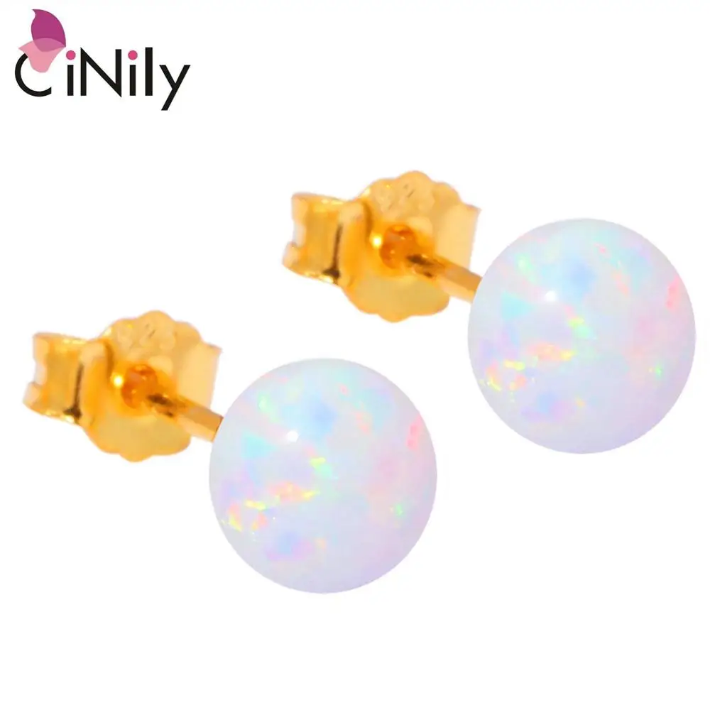 

White Fire Opal 925 Sterling Silver Yellow Gold Earrings Wholesale Retail Hot Sell for Women Jewelry Stud Earrings 7mm OH3923