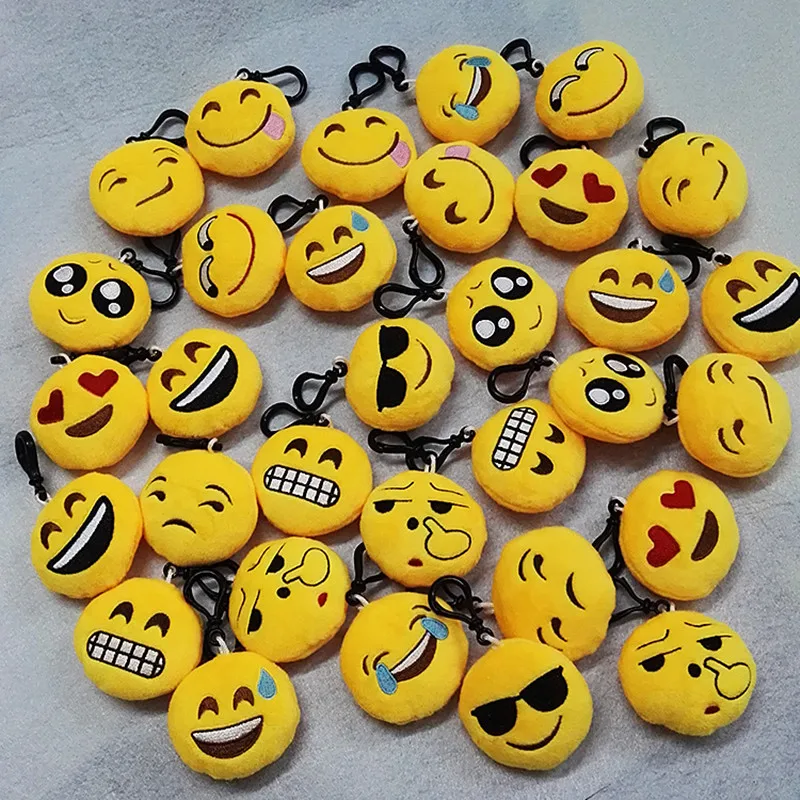 

100pcs/lot Newest Cheap 6cm/10cm Emoji Keychains Soft Round Stuffed Plush Keyrings for Gifts