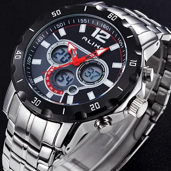 

2018 New ALIKE Men's Fashion Multi-functional Steel Band Watch Waterproof Noctilucent Double Explicit High-grade Quartz Watch