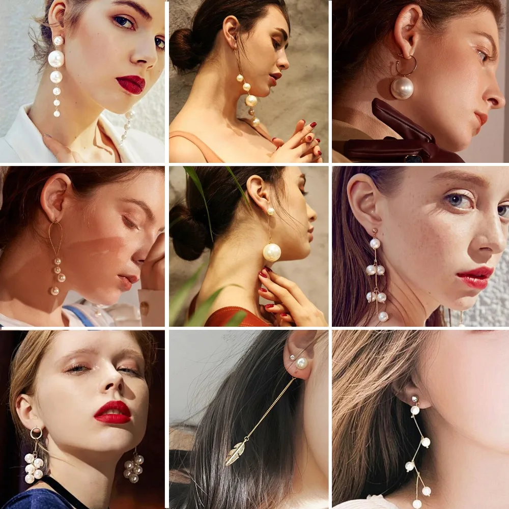 

16 Styles Trendy Elegant Created Big Simulated Pearl Long Earrings Pearls String Statement Drop Earrings For Wedding Party Gift