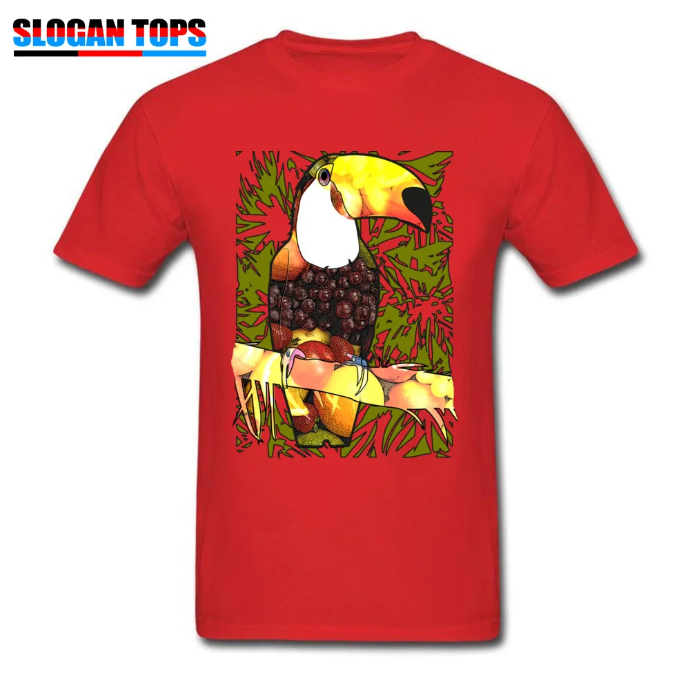 Funny Casual T-shirts for Men 100% Cotton Mother Day Tops Tees comfortable Tops Tees Short Sleeve New Arrival Crewneck Tropic tucan bird and fruit food art red