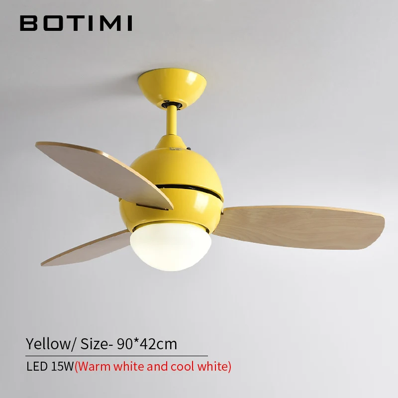 Yellow With Remote BOTIMI потолочный вентилятор для маленьких домов, потолочные вентиляторы с охлаждением, светильник s, светодиодный вентилятор для ресторана, светильник 220 В - Цвет лезвия: Yellow With Remote