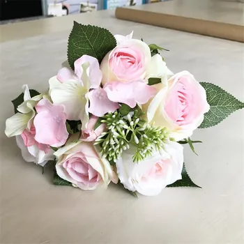 

Fake Rose & Hydrangea Bouquet Simulation Roses with Plastic Fruit for Wedding Bridal Bouquets Home Decorative Artificial Flowers