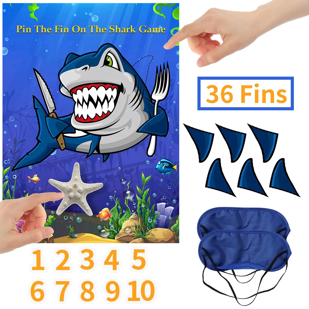 

OHEART Baby Shark Birthday Party Game Pin The Fin On The Shark For Kids Baby Shower Children's Day Sticker Supplies 10 Age Signs