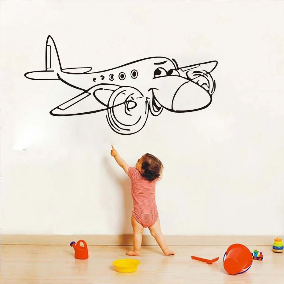 

Cartoon Nursery Toy Plane Vinyl Wall Stickers For Kids Rooms Cute Airplane Art Self Adhesive Wallpaper Bedroom Decals Home Decor