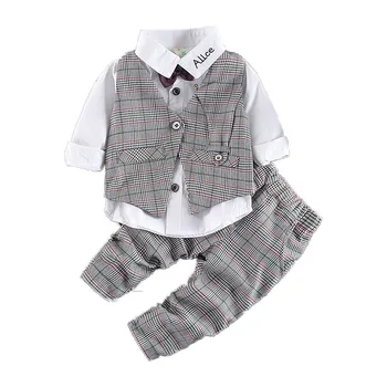 

Plaid Boys Formal Suit Set Boy Children Wedding Clothes Sets Vest+Blouse+Pant 3pcs Plaid Baby Kids Handsome Tuxedo Prom Costume