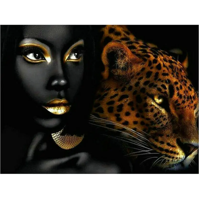 

5d diamond painting woman leopard black woman full square / round drill diamond embroidery 3d diamond mosaic wall sticker