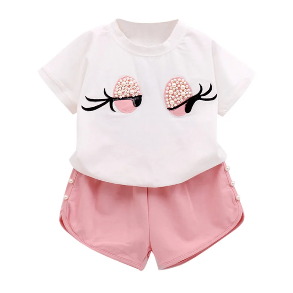 

ensemble fille newborn baby girl clothes summer 2019 modis Outfits Clothes Eyes Print T-shirt Tops+Shorts Pants Set robe fille