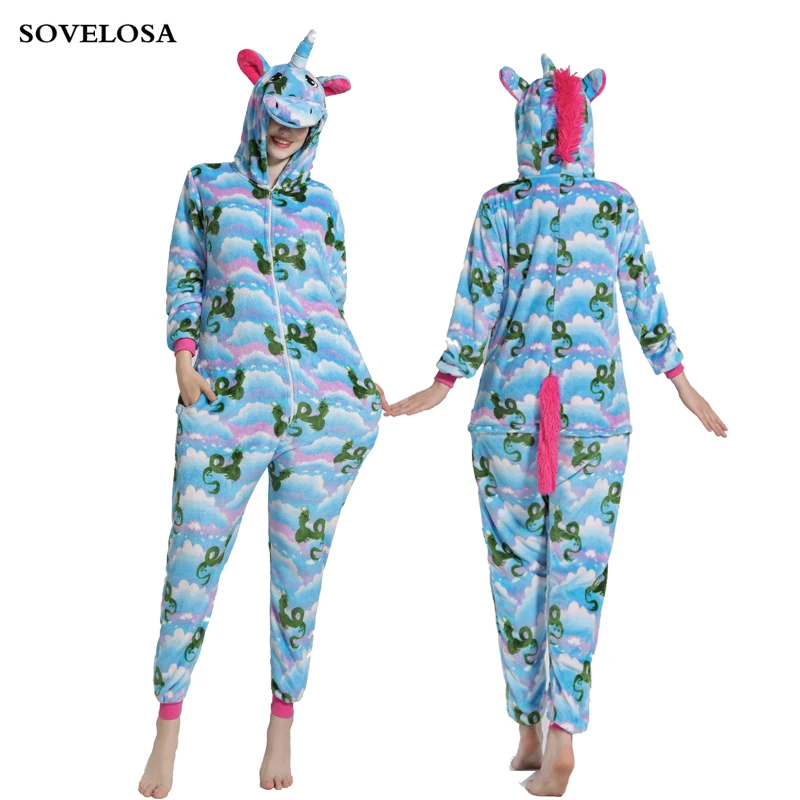 Kigurumi Adults Flannel Unicorn Pajamas Animal Onesies Cartoon Sleepwear Women Men Nightwear Winter Stitch Panda Cosplay Pijimas