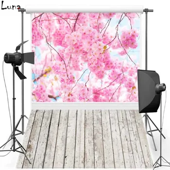 

MEHOFOTO Pink Flower Vinyl Photography Background Wooden Floor Photo New Fabric Flannel Background For Newborn Photo Studio 1083