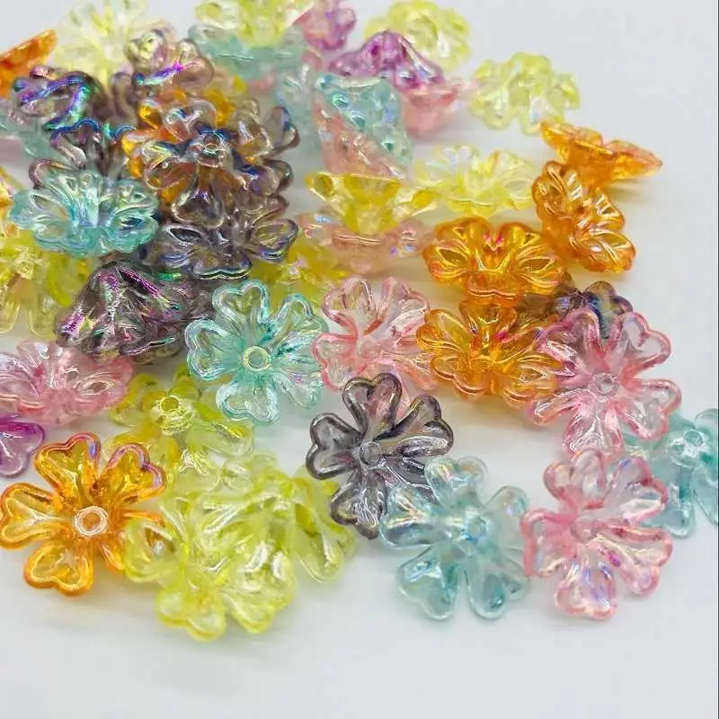 

Cheap Hot 30-100Pcs/Lot Flower Acrylic Beads Candy Color Acrylic Spacer Beads DIY for Necklace Matte Hairpin Jewelry Accessoires