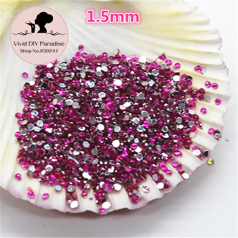 1 5mm 10000pcs Round Hot Pink Acrylic Rhinestones Shiny Nail Art