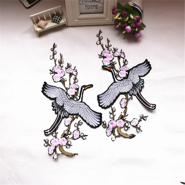 

craneflower set applique embroidered patches for clothing,parches termoadhesivos para ropa stickers for clothes