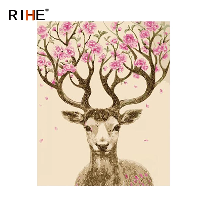 

RIHE Dear Blossom Diy Painting By Numbers Animal Oil Painting On Canvas Hand Painted Cuadros Decoracion Acrylic Paint 40X50CM