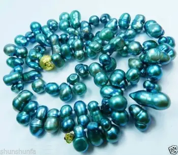 

Free shipping@@@@@ Odd-shaped Blue Akoya Cultured Pearl Beads Necklace 18"