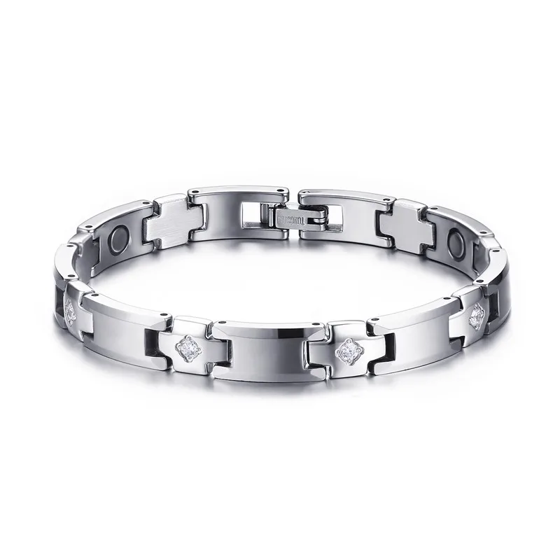 

Fashion Lovers' Couple Jewelry Stainless Steel Magnetic Health Chain Bracelets Zirconia Bangle For Women Men Trendy Gift