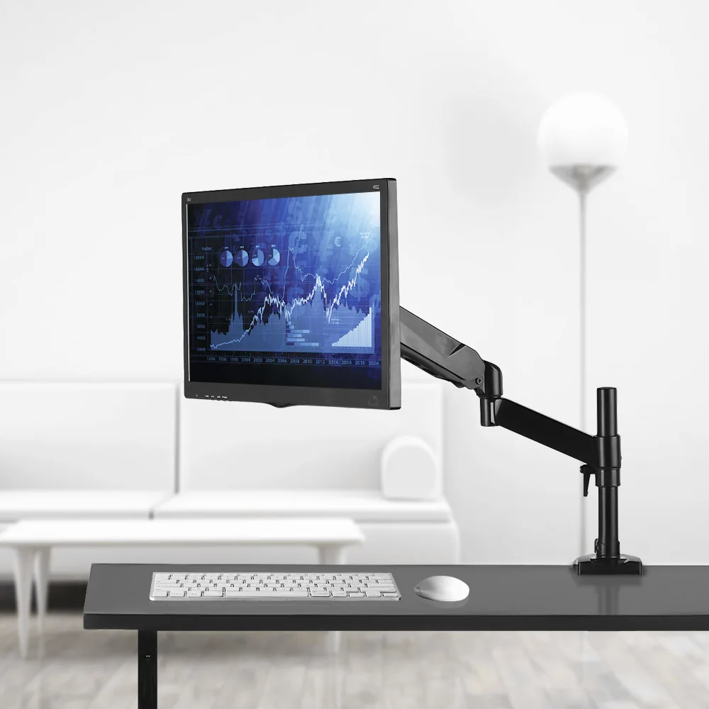 

Adjustable Single LCD Monitor Arm Desk Mount Stand Full Motion Swivel Aluminum Alloy for 15"-27" Computer Display Max 7kg Loaded