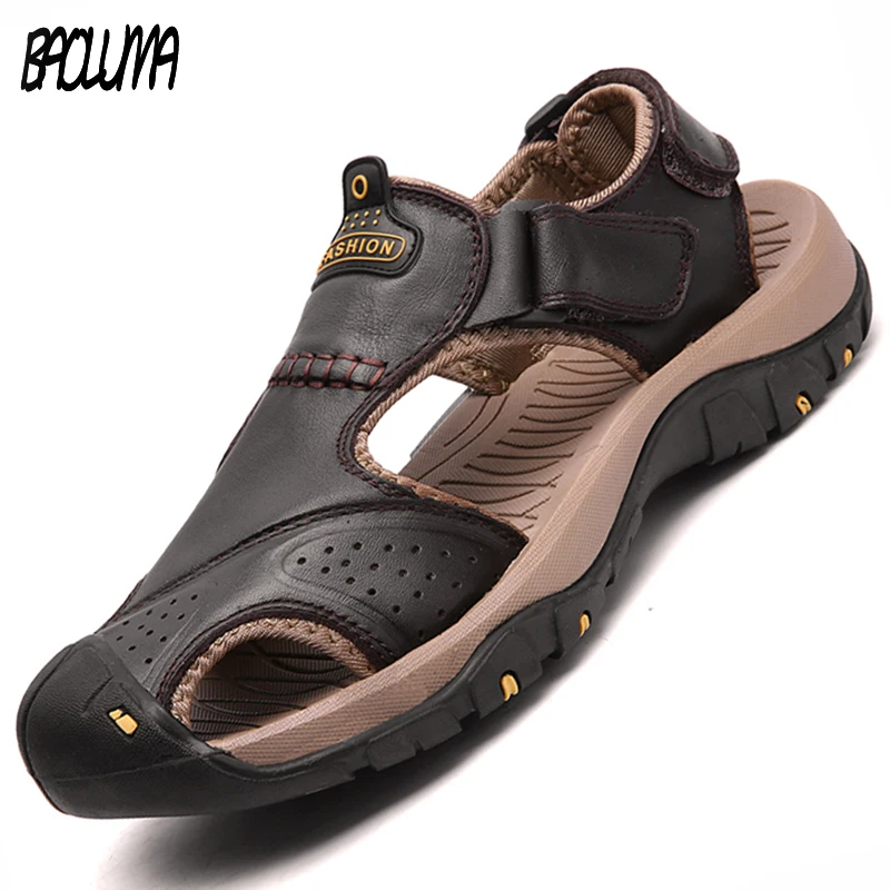 Prix Hommes Sandales Véritable Split En Cuir Hommes Plage Sandales Romaines Marque Hommes Casual Chaussures Flip Flops Hommes Pantoufles Espadrilles Chaussures D été