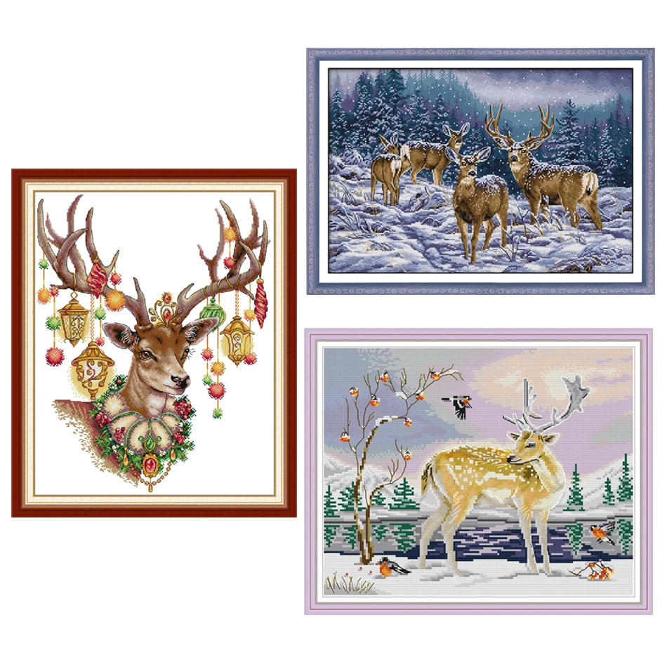 

Joy Sunday,cross deer,cross stitch embroidery set,printing cloth embroidery kit,needlework,animal pattern embroidery kit