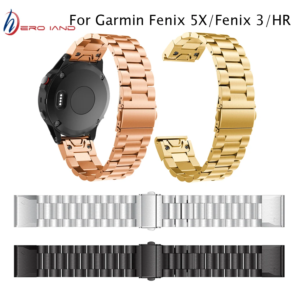 Fenix 5X26 мм Quick Fit Нержавеющая сталь металлический ремешок для часов, ремешок для наручных часов Garmin Fenix 5X/5X Плюс/Fenix 3/3 HR/D2 Delta PX Смарт-часы