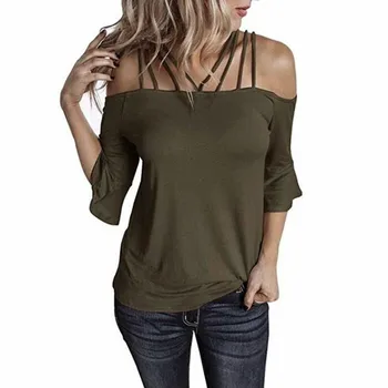 

2019 Summer New Style Hot Sexy Short Sleeve T-shirt with Leaky Shoulder and One-Character Collar