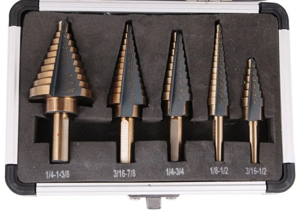 5pcs/Set HSS COBALT MULTIPLE HOLE 50 Sizes STEP DRILL BIT SET w