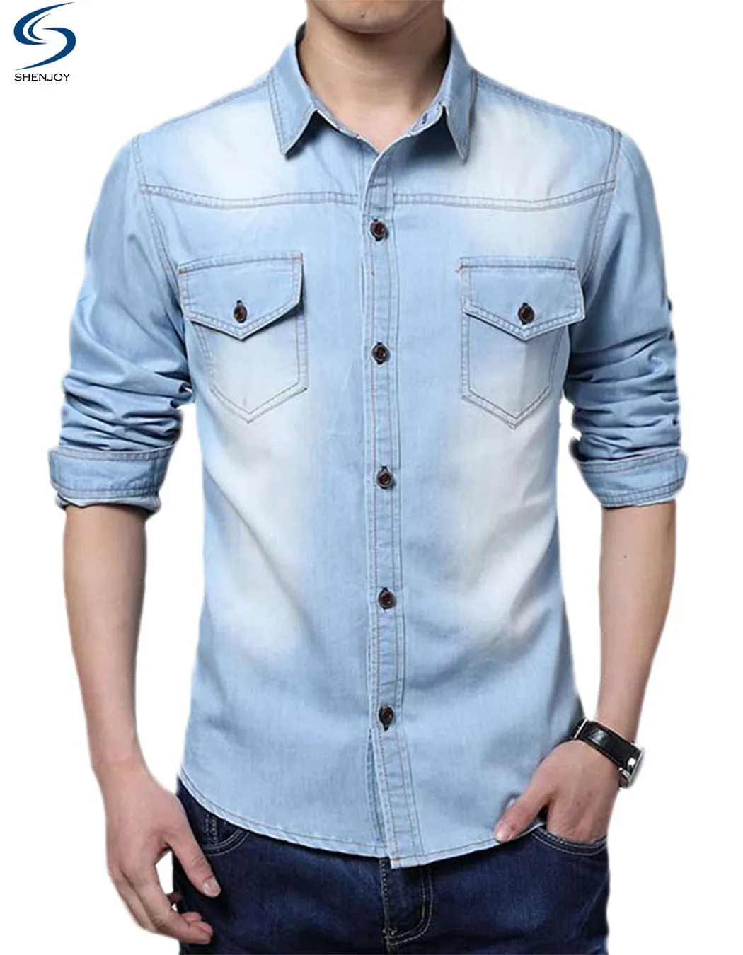 Male Long Sleeve Denim Shirts Men's Casual Shirt Fashion Slim Mens