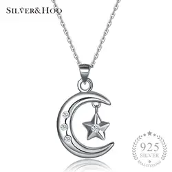 SILVERHOO Moon Star Романтический кулон Цепочки и ожерелья 925 серебро высокое качество Fine Jewelry подарок для Для женщин аксессуары