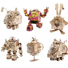 Robotime Сделай сам деревянный Заводной подвижный стимпанк музыкальная шкатулка украшение дома подарки для детей, муж. бойфренда AM